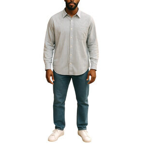 L.L. Bean Shirt Blue Striped Button Down Classic Oxford 100% Organic Cotton XL